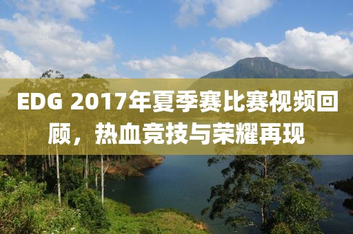 EDG 2017年夏季赛比赛视频回顾，热血竞技与荣耀再现