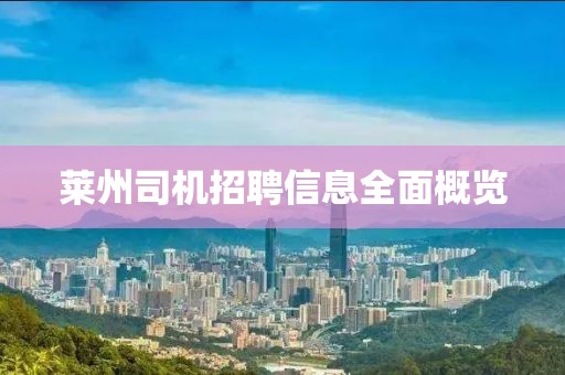 莱州司机招聘信息全面概览